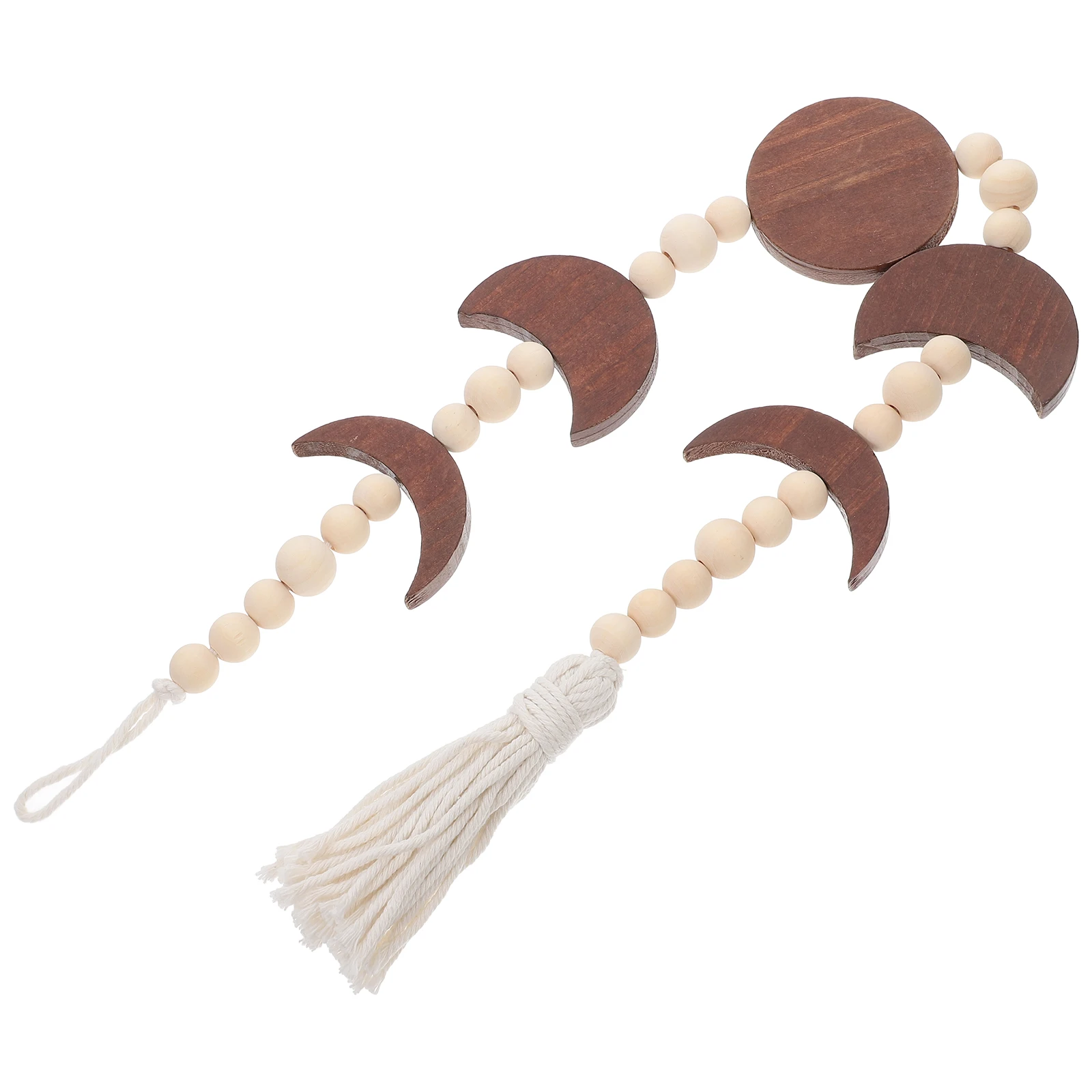 

Boho Moon Phase Hanging Wooden Beaded Tassel Handcrafted Adjustable Living Room Bedroom Office Decorative Hangings Gold Wall