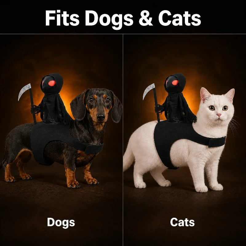 Kreatives Halloween-Haustierkostüm Reitoutfit Verkleidungsoutfit Hundesattelkostüm Lustiges Leichtgewicht-Hundekostüm Geisterreiter