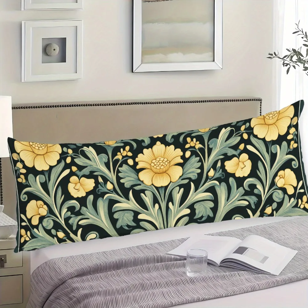 An Elegant Vintage Floral Patterned Pillowcase, Measuring 20 Inches by 54 Inches, Made of Polyester Fabric, Featuring a Zipper C