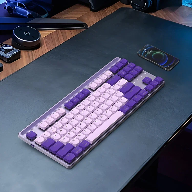 Purple Mechanical keyboard  Brown Switch Gaming Keyboard TKL Style 2.4G BT Wired Backlight 1000Hz Metal Case for PC