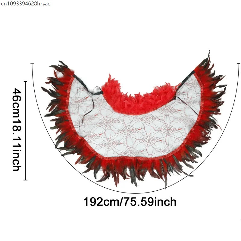 Gothic Feather Cape Shawl for Women Spider Web Lace Sheer Shrug with Tie Cosplay Costume Performance Party Witchy Cover Up