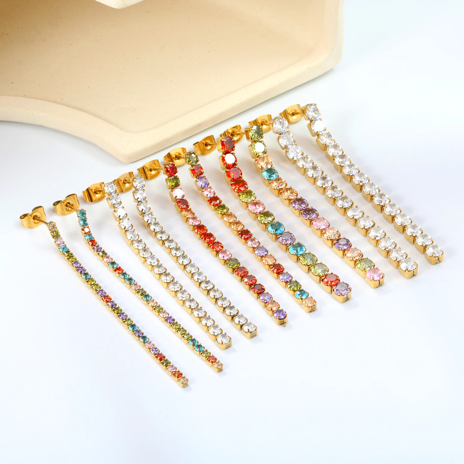 LUXUKISSKIDS Luxury Dazzling Cubic Zirconia Dangle Earrings Stainless Steel Long Drops Tennis Tassel aretes Woman Party Jewelry