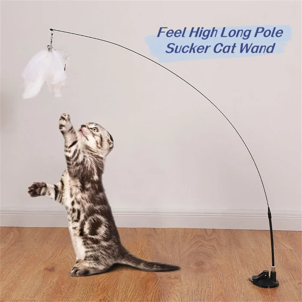 Pet Cat Toy Cat Wand Fluffy Feather con Bell Sucker Cat Stick Toy giocattoli interattivi per gatti Kitten Hunting Exercise Pet Product