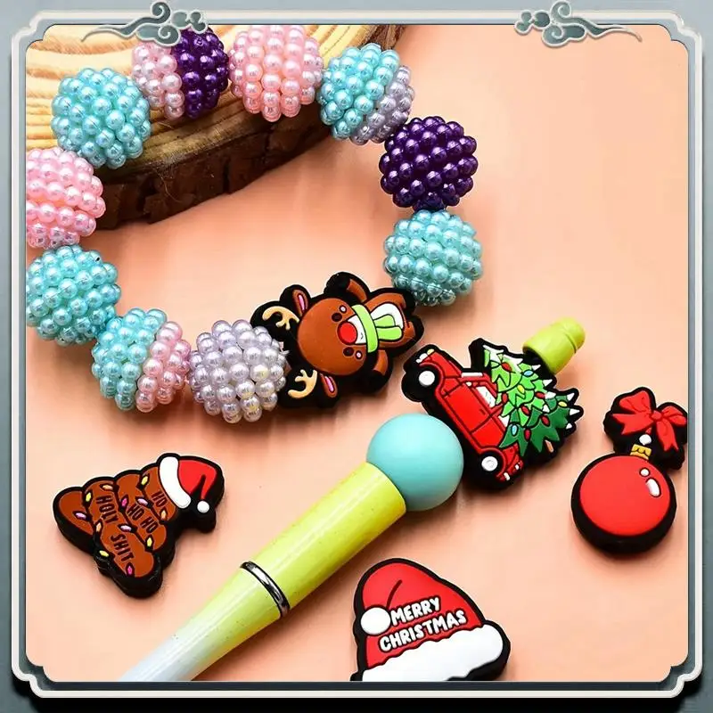 

Premium 12Pcs Merry Christmas Silicone Beads Xmas Santa Claus Mixed Loose For Christmas DIY Crafts Pen Keychain