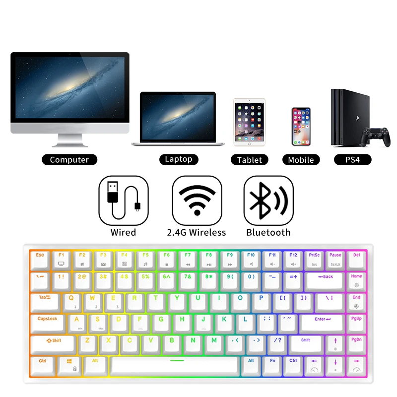 Go! RK84 75% RGB Triple Mode Mechanical Keyboard BT5.0/2.4G/USB-C 84 Hot Swappable Bluetooth Wireless Gamer Keyboard