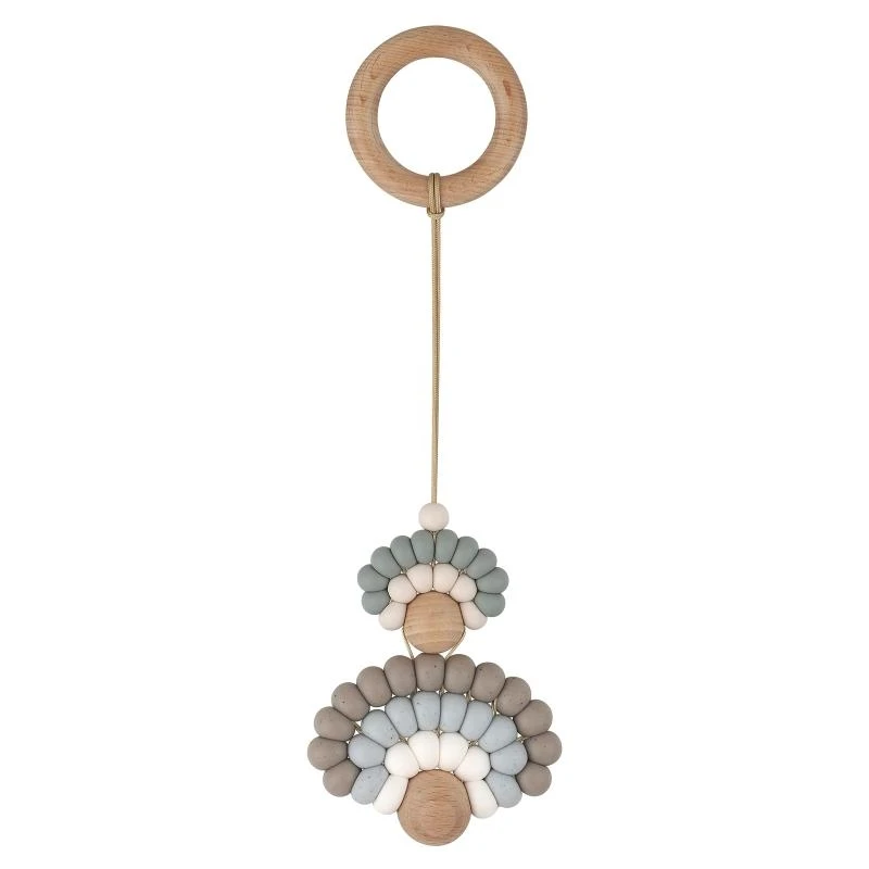 Y4QA Baby Gym Frame Pendants Wooden Ring Silicone Beads Teether Stroller Rattle Infants Newborn Teething Nursing Molar