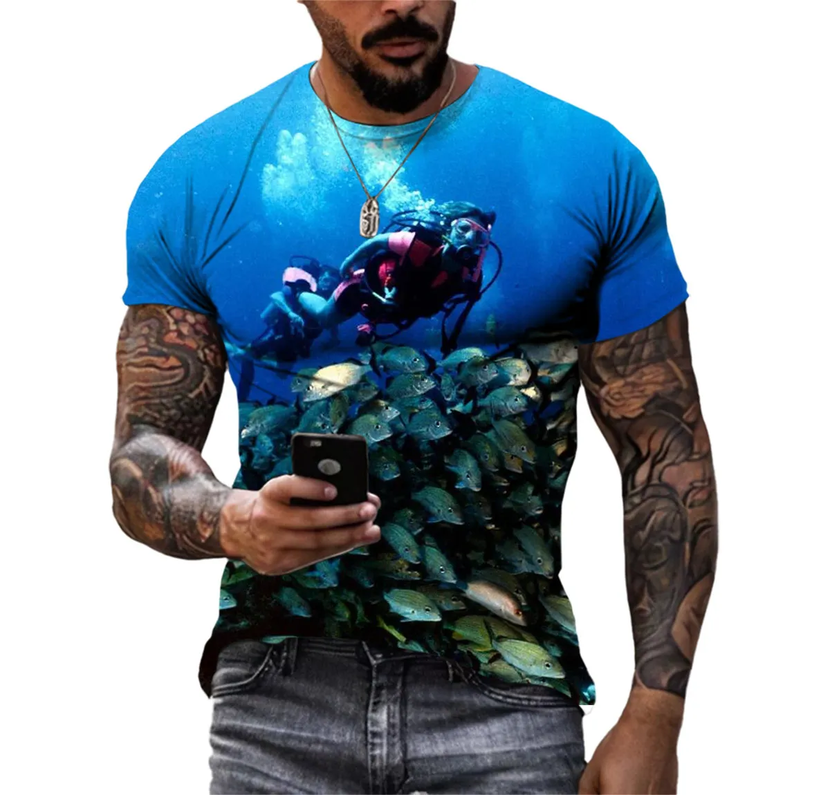 Summer Deep Sea Diving Men\'S T-Shirt 3d Printed Fashion Trend Large Silhouette Line Short Sleeve Hip Hop Harajuku O-Neck Shirt