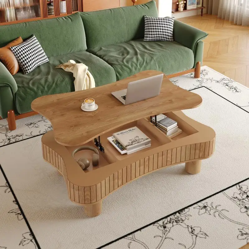 

42-Inch Lift-Top Coffee Table with Hidden Storage, Fluted Panels, Silent Hydraulic Lift, Curved Safety Corners, Easy 5-Min