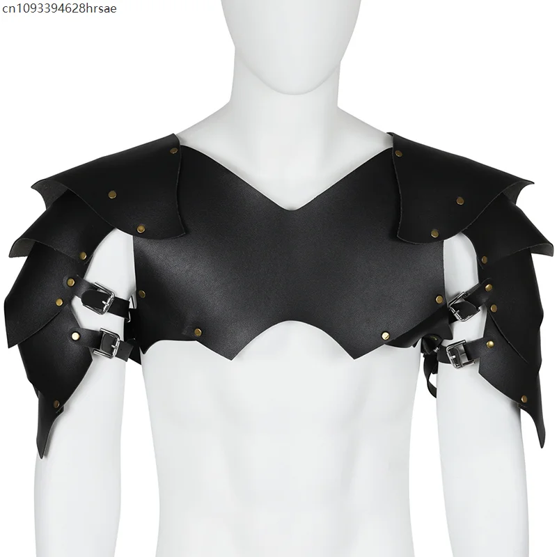 男性中世バイキング海賊ショルダー鎧胸ハーネス Pu レザーグラディエーターバイキング騎士カバーケープ LARP アニメコスプレ衣装