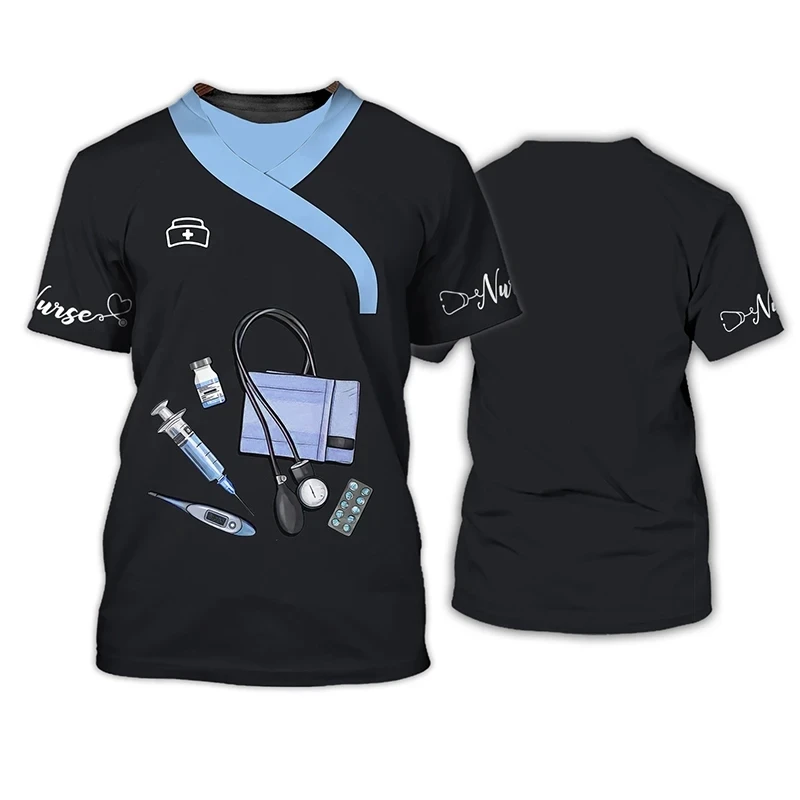 Ropa de trabajo de imitación para juegos de rol de dentista, divertida, personalizada, de manga corta, cuello redondo, Top holgado y cómodo de gran tamaño