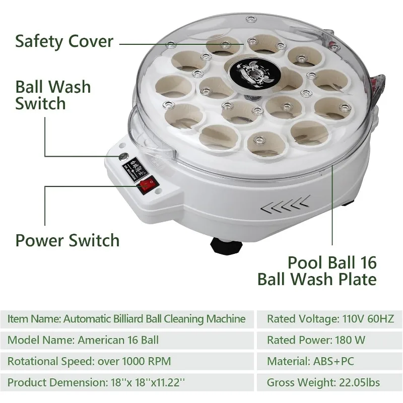 Automatic Pool Ball Cleaner, Billiard Ball Cleaner Machine, Pool Cleaning Machine, Quick Cleaning 16 2 1/4