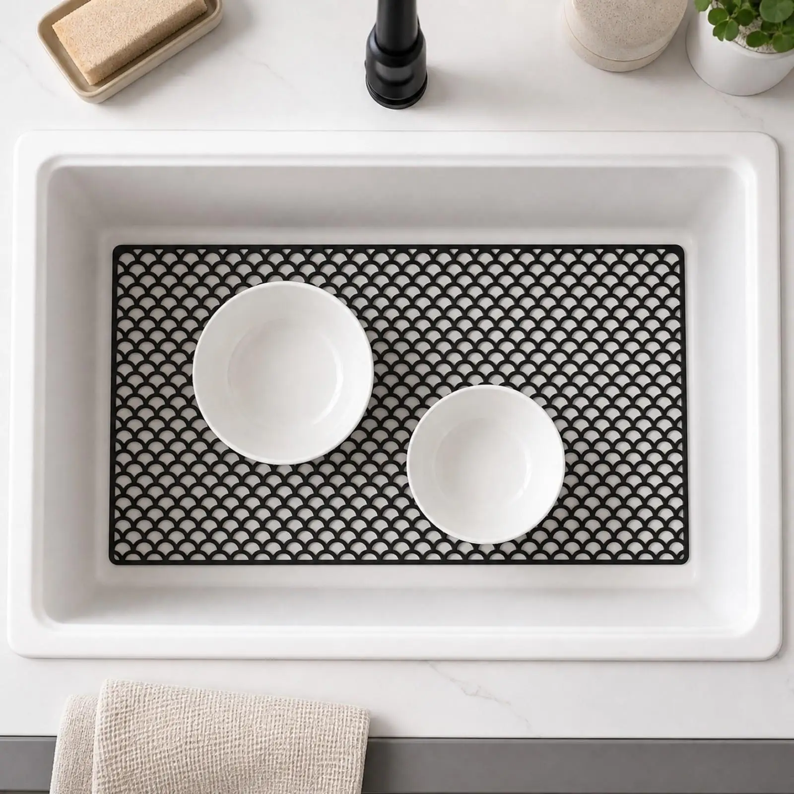 Durable Silicone Sink Liner Mat for Kitchen Basin Protector Drainage Tray over Sink Tableware Drainer Organizer Pad