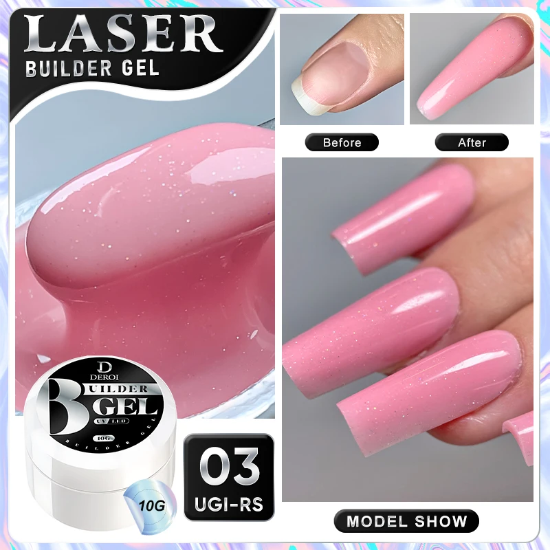 DEROI 10ml Laser Glitter Extension Construction Hard Gel Varnish Wzmacniacz do budowy UV Poly Nail Gel Polish Manicure