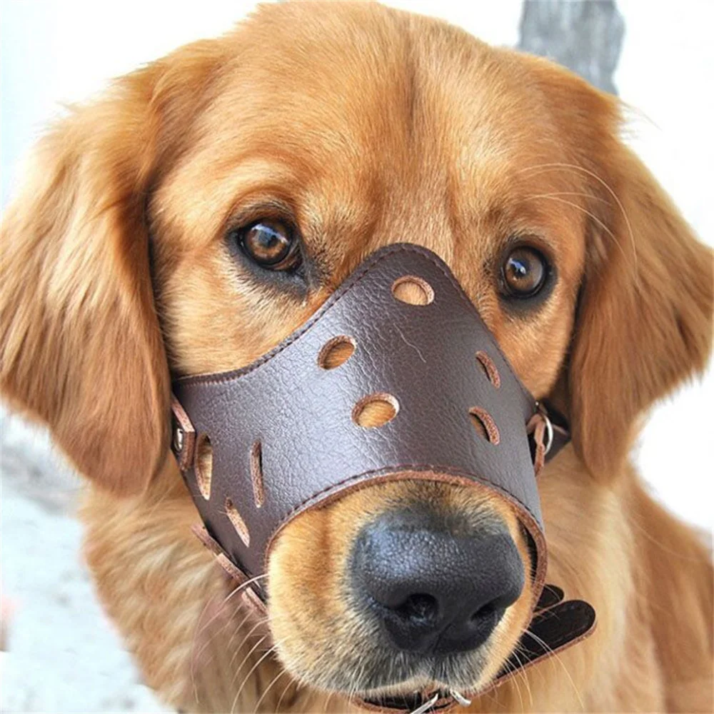 Anti Barking Dog Muzzle for Small Large Dog Adjustable Breathable Soft Pu Leather Pet Mouth Muzzles Dog Anti-biting Pet Supplies