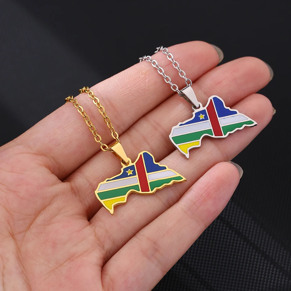 New Central African Republic Map Flag Pendant Necklace For Women Men Gold Silver Color Stainless Steel Centrafricaine Jewelry