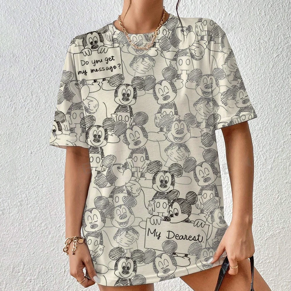 Camiseta con estampado de Mickey Mouse para mujer, camisa de verano para hombre, blusas de moda para mujer, Tops femeninos de Minnie de dibujos animados, ropa Kawaii 2024