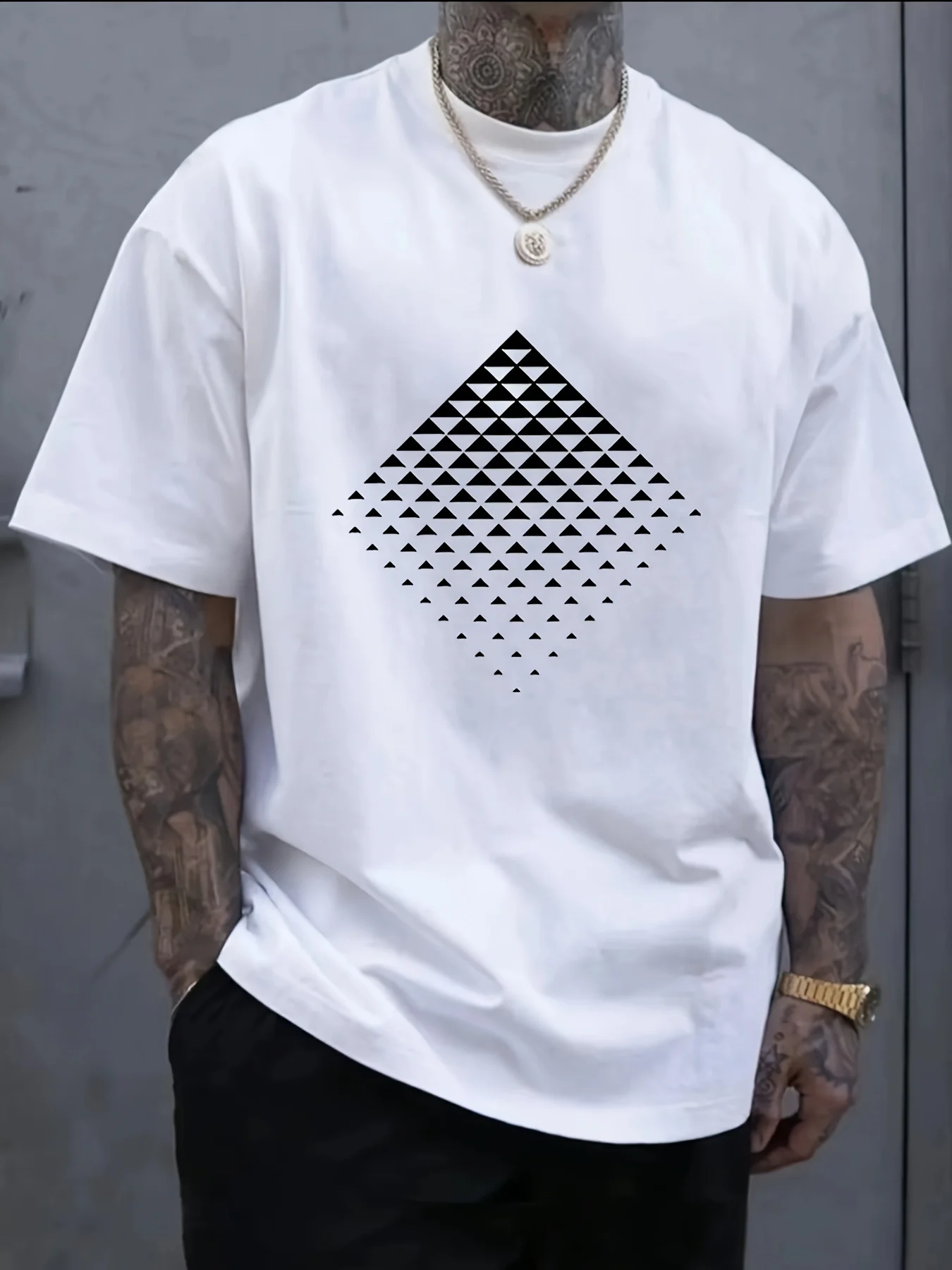 

Men's t-shirts Oversize Y2k Summer 100% cotton Geometric Triangle Design Printing Short sleeve tee Gothic Crewneck