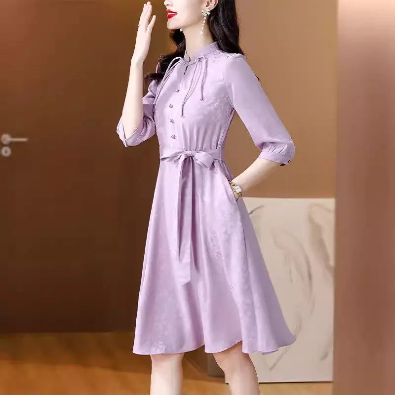 Qipao K1885-vestido Jacquard Retro para mujer, ropa de estilo chino, Elegante, cuello levantado, hebilla mejorada, principios de otoño, 2024