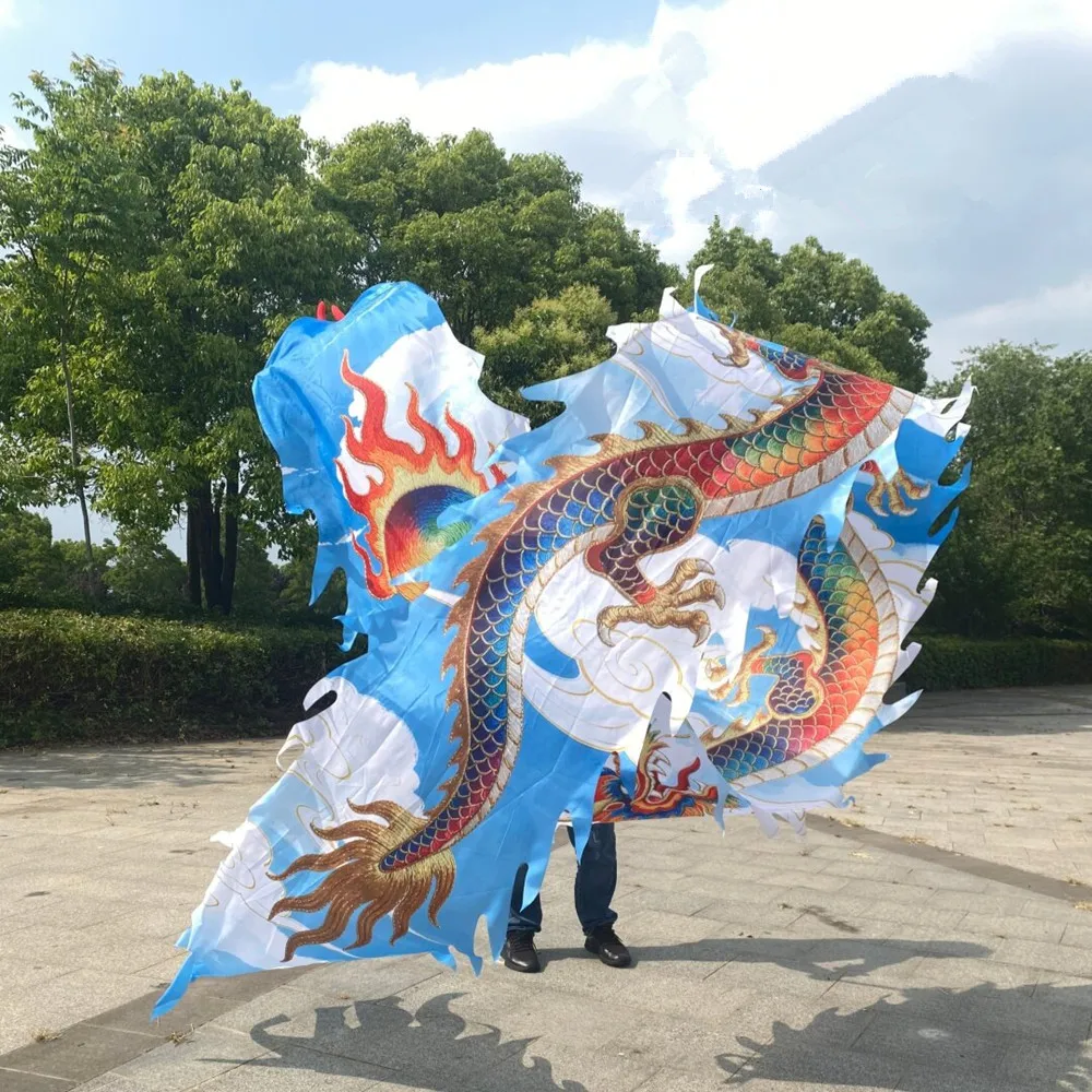 7m Widen Blue Double-Sides Printed Dragon Dance Tail Accessories For Adults Washable Square Dance Prop (Not Include Dragon Head)