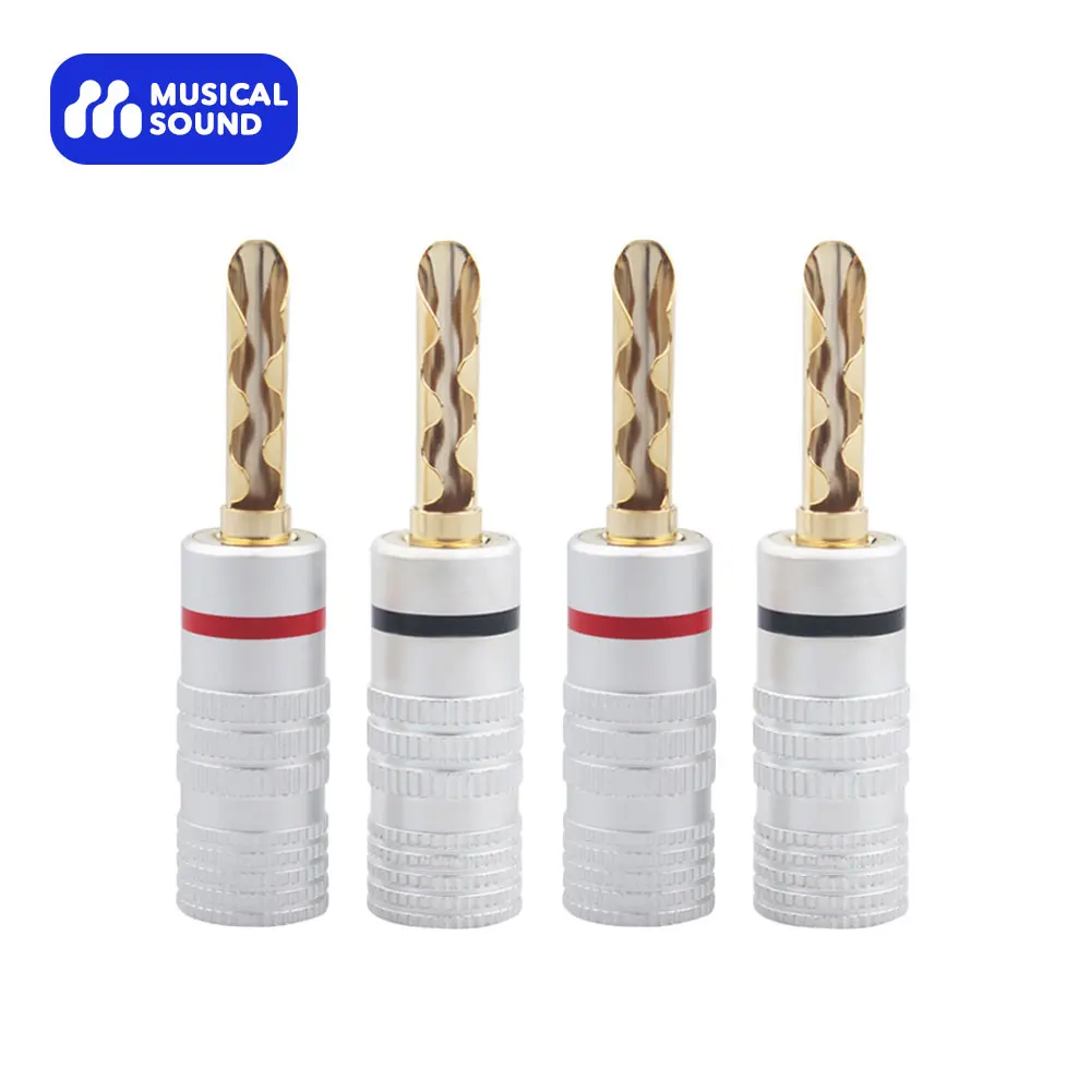 Musical Sound Sawtooth Type Gold Plated 4mm Banana Plug Cable Wire Audio Speaker Connector 4 Pieces Amplifier Cable Connectors