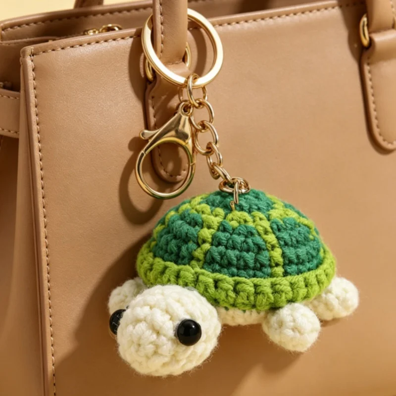 New Cute Green Little Turtle Car Keychain Mini Turtle Handmade Wool Crochet Backpack Hanging Cute Keychain