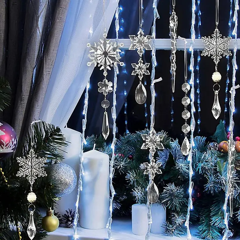 10pcs Clear Icicles For Christmas Tree Acrylic Hanging Ornaments Vivid Snowflake Fake Icicle For Xmas Tree Wedding Party Decors