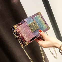 New Style Women's Small Square Bag Korean Fashion Sequins Small Box Cool and Easy Single Shoulder Bag Charming Chain