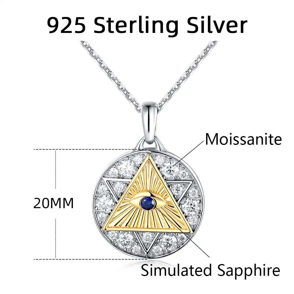 XCY Sapphire All-seeing Eye Necklace for Women Man S925 Silver D Color VVS1 Lab Moissanite Pendant Daily Wear Fine Jewelry Gift