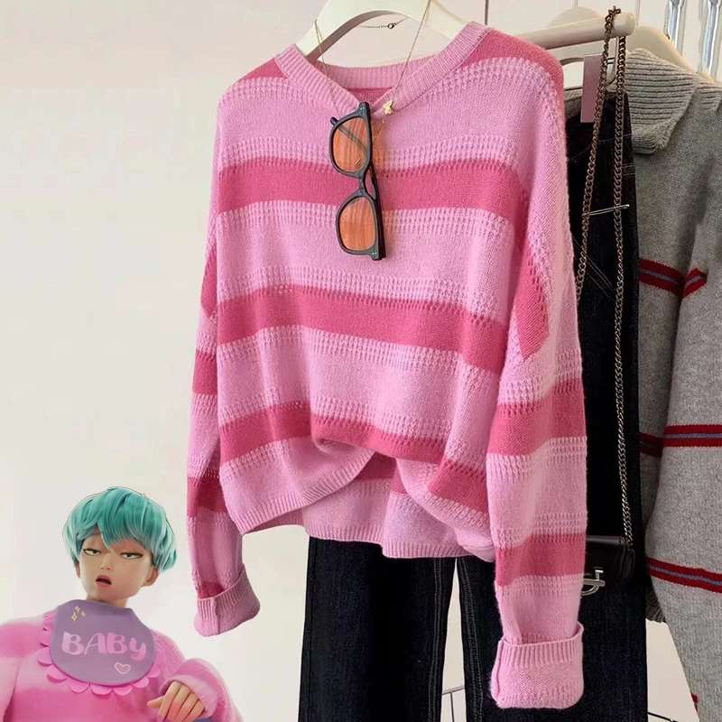 

New Movie Hunters Saja Boys Gugu Gaga Baby Cosplay Costume Stripe Knitted Sweater Unisex Pink Sweaters Top Clothes Halloween
