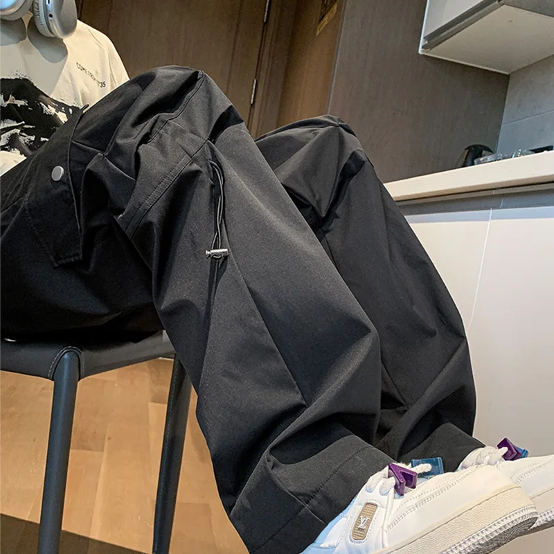 

American Sle Men's Oversize Cargo Pants Wide Leg Workwear Military Design Sense Harlan Skateboard Loose Elastic Waist