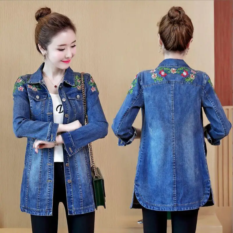 الخريف المرأة التخسيس متوسطة طول الدنيم سترة تنوعا الملابس النسائية العصرية ربيع/خريف 2025 نمط جديد