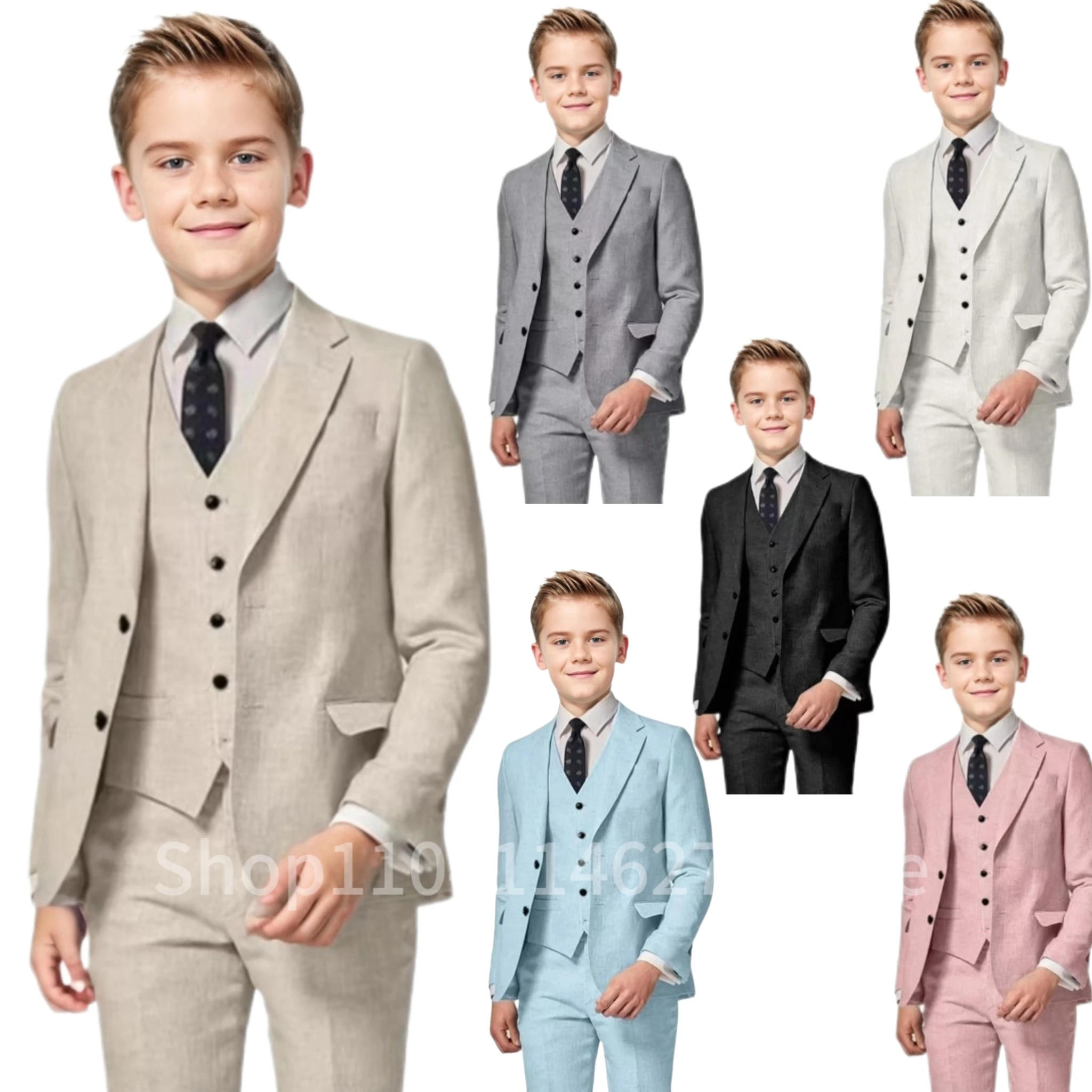 Formal Boy's Suit Tuxedo 3 Pieces Blazer Vest and Pant Set Elegant Notched Lapel  Wedding Evening Party Suit For Boy