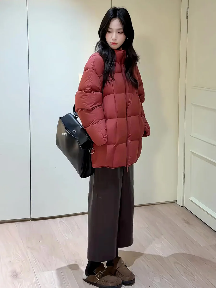 

Women's Faionable Long down Jaet Stand Collar Mid-Length 90 White Du down Warm Thi Outerwear Casual Sle Loose Fit