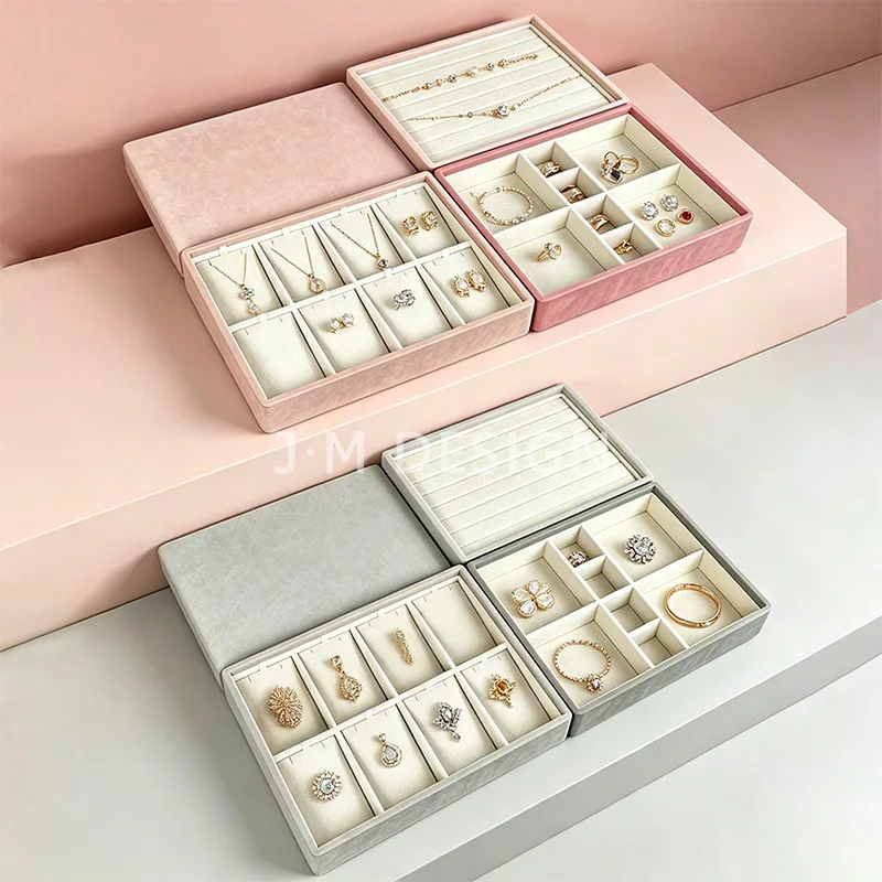 Velvet Jewelry Display Tray Jewelry Organizer Plate Storage Props with Lid Desktop Ring Bracelet  Accessories Display Packaging
