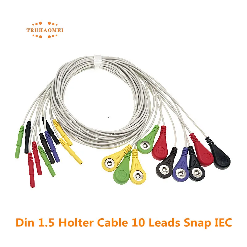 Din 1.5 MM Holter Cable ECG Leadwires 3LD 5LD 7LD 10LD AHA Or IEC Snap 4.0 For Holter Recorder Instrument