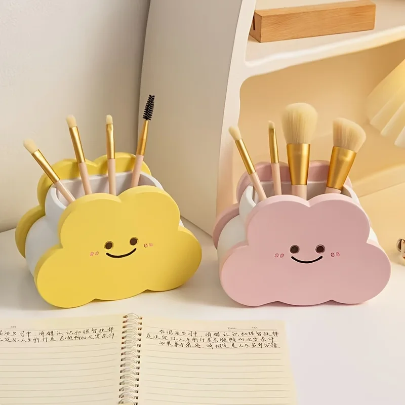 

Cute Smiling Face Resin Makeup Brush Holder Lipstick Stand Cosmetic Tool Organizer Kawai Desk Pen Holder Stationery Storage Rack