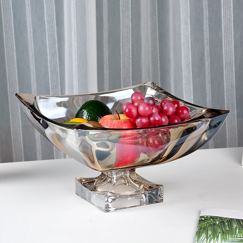 European luxury living room large crystal glass fruit plate home thick glass ornaments