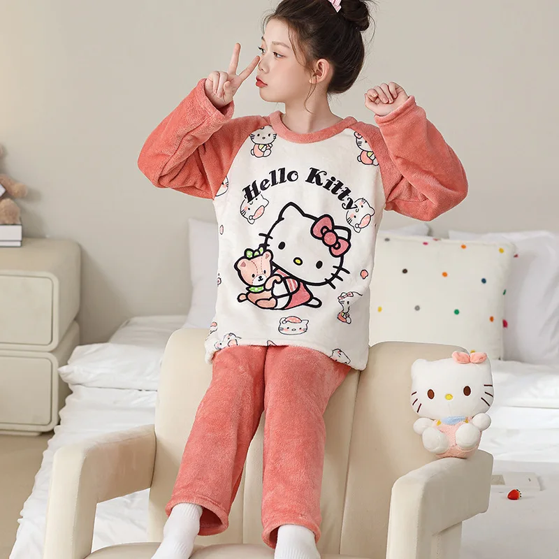Kinder-Flanell-Pyjamas Loungewear Herren- und Damen-Flanell-Sets Damen Herbst- und Winter-Dicke Warme Hauskleidung Schlafanzug – Detail 4