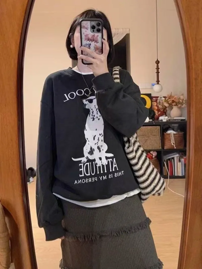 سترة نسائية بغطاء للرأس مطبوعة بأحرف شهيرة للخريف والشتاء، فضفاضة ومريحة وغير رسمية على الطراز الأصلي #5