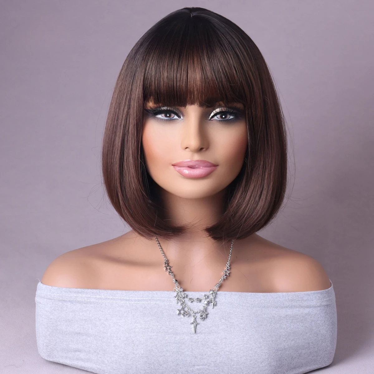 

style all fashion Bob hair set air fringe wig female full head set natural wind daily Wigs