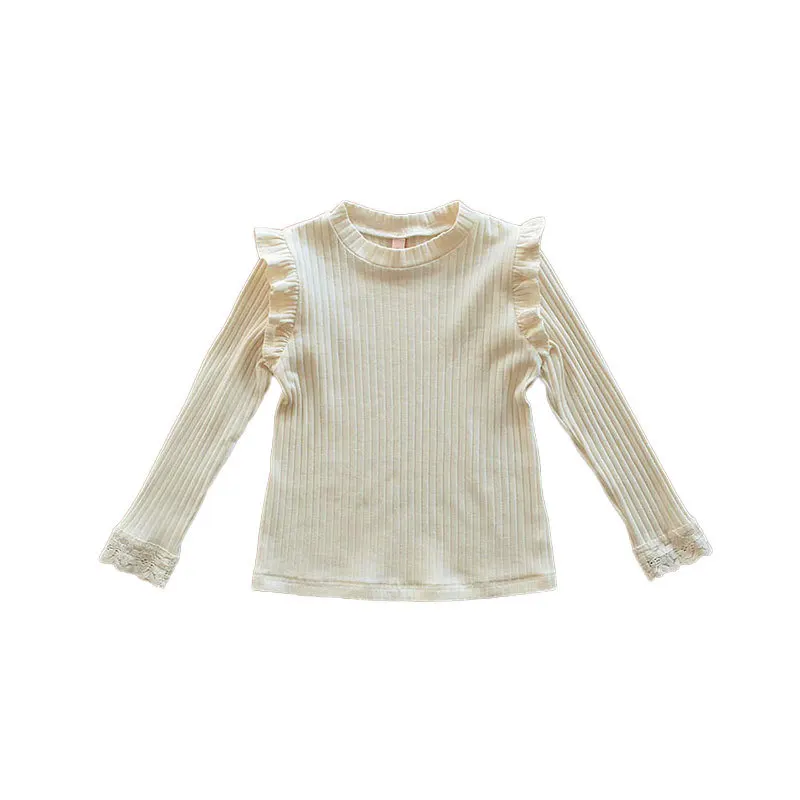 Children Clothing Kids 2024 Spring Autumn T-shirt Korean Style Girls Lace Long Sleeve Solid Color Casual Simple T Shirt Top