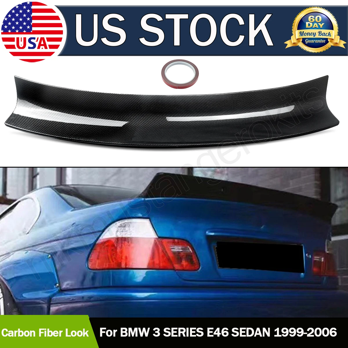 

MagicKit Carbon Fiber Style Rear Roof Lip Spoiler Wing For BMW E46 Sedan 320i 330xi 325xi Rear Spoiler