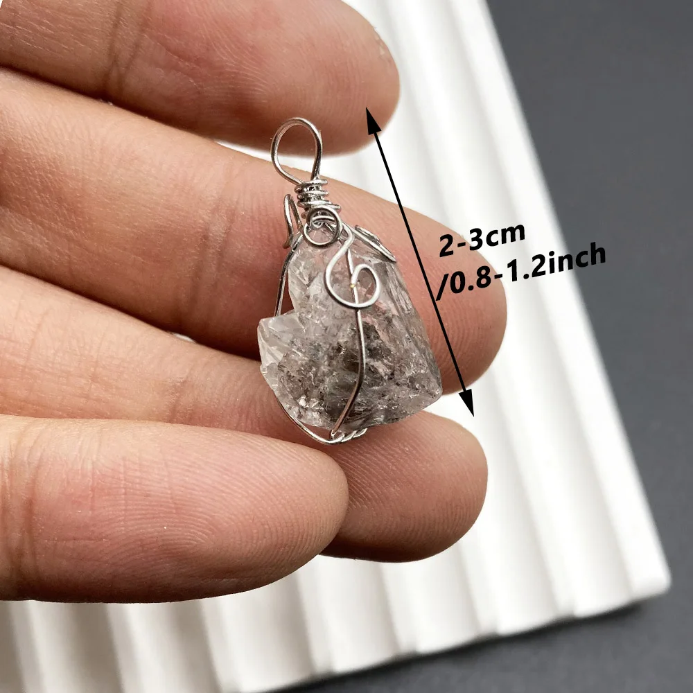 1 Stück handgemachter natürlicher Herkimer-Diamant-Drahtwickel, roher Kristall, Energie, echter Edelstein für DIY-Geschenk, Heilung – Detail 1