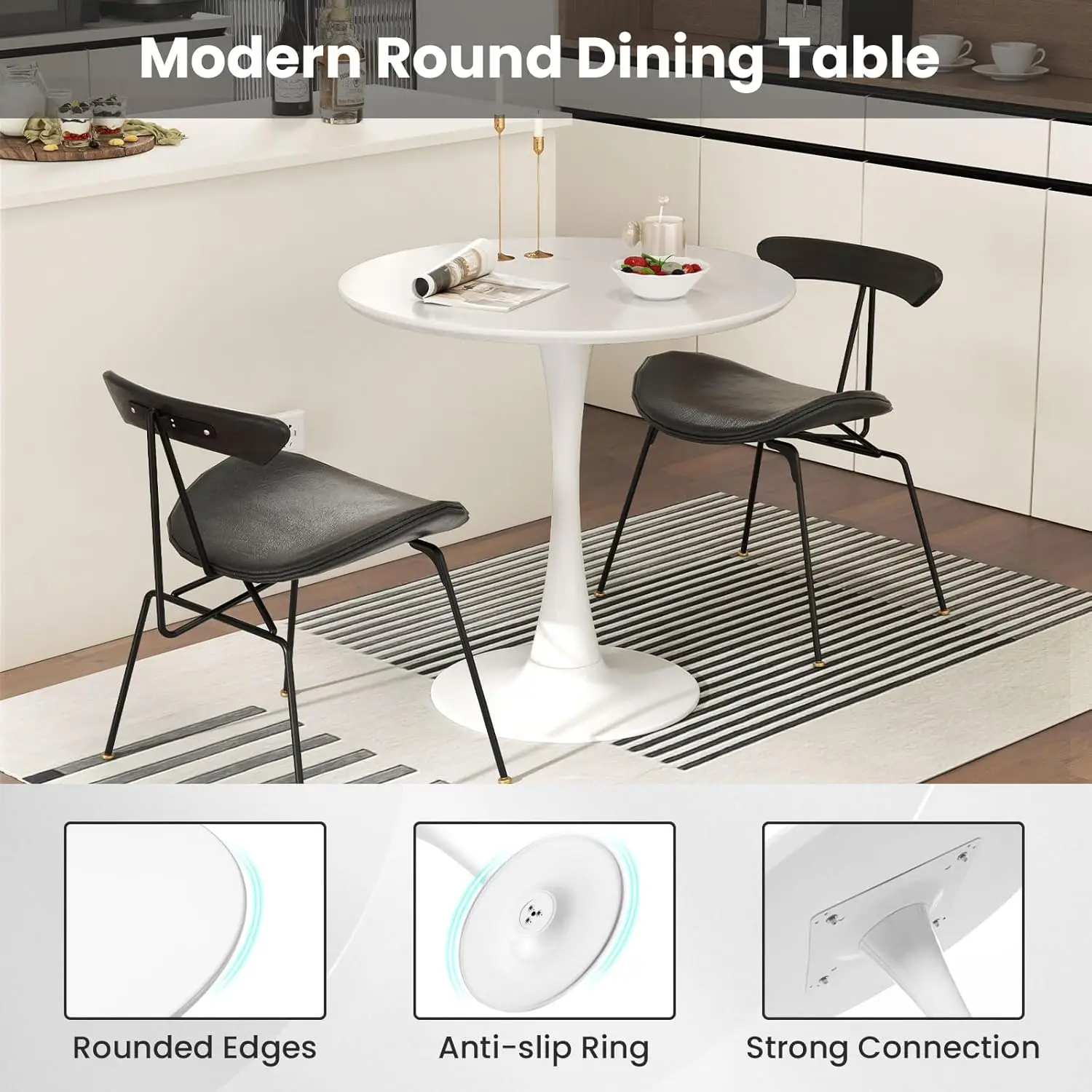White Round Dining Table, 32-inches Modern Tulip Kitchen Table With 0.9” Thickened Tabletop & Sturdy Metal, Customized