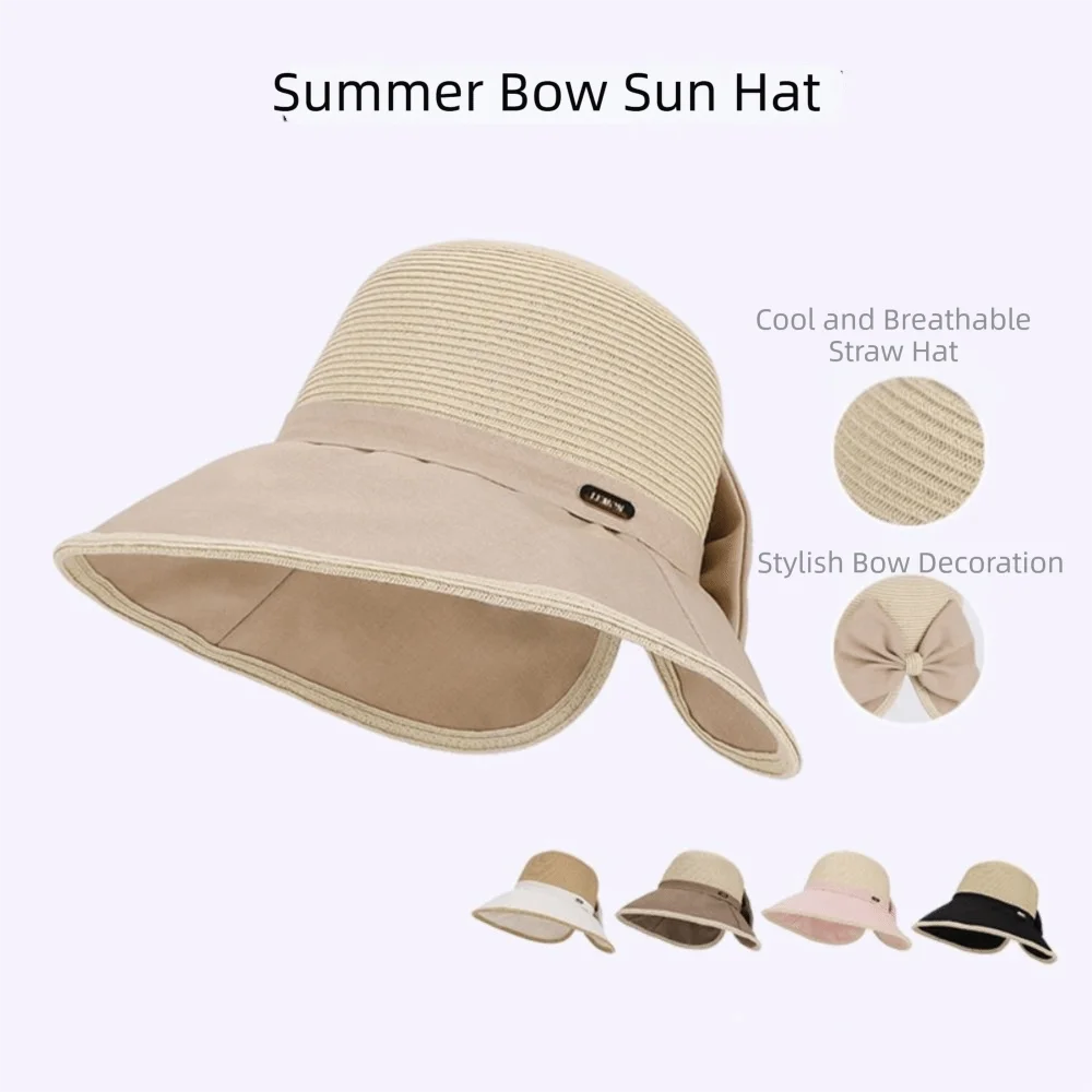 

Fashion Large Bow Women Sun Hat Weave Wide Brim Bow Fisherman Hat Sun Protection Bowknot Sunscreen Bucket Hat Beach