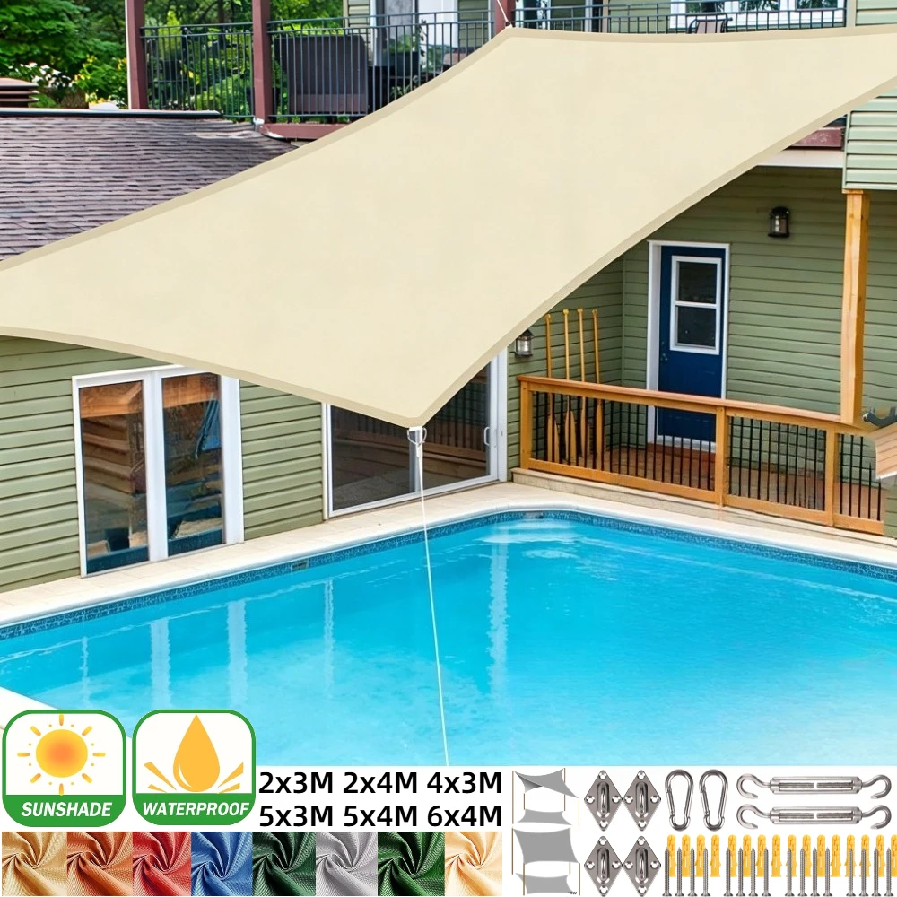 Tissu pare-soleil imperméable, auvent de balcon résistant à la pluie, protection solaire extérieure pour cour et terrasse, 95 % de rayonnement solaire bloqué, abri de camping