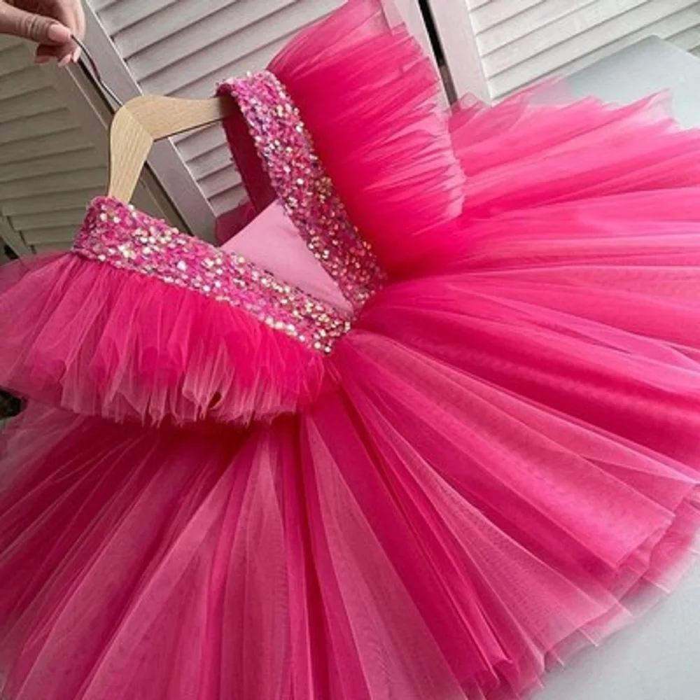 

Wedding Birthday Dresses For Girls 3-8 Years Elegant Party Sequins Tutu Christening Gown Kids Children Formal Pageant Clothes