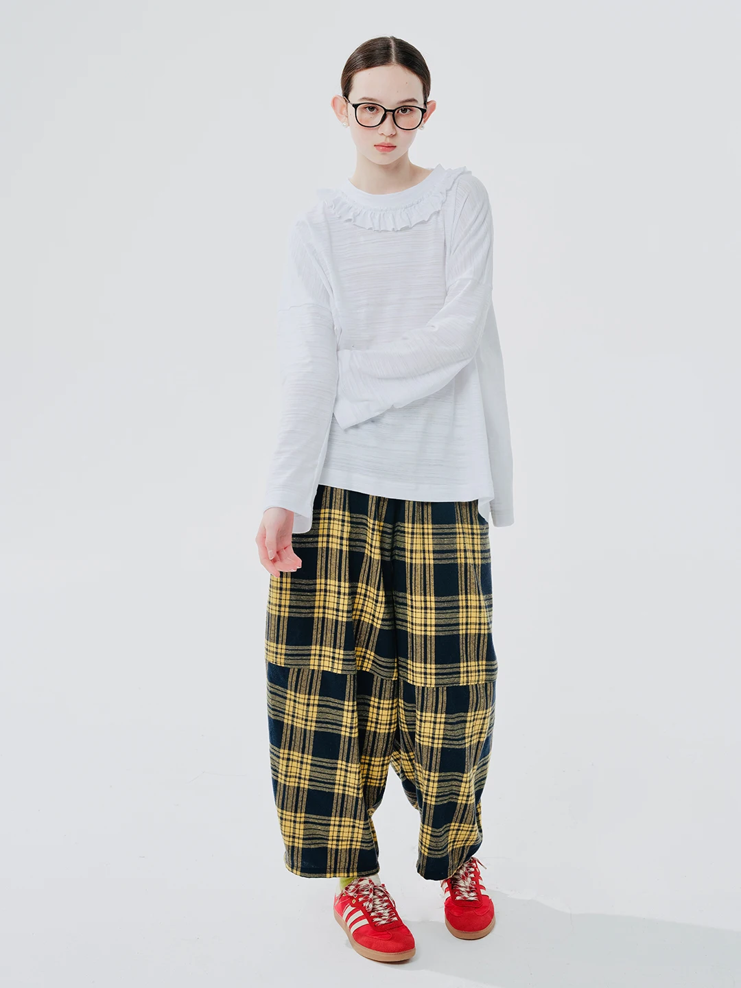 imakokoni 2024 spring new style literary cotton plaid thigh pants carrot pants casual pants 244535