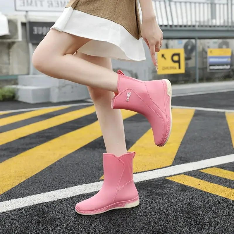 Bottes de pluie en velours à tube court pour femmes, chaussures en caoutchouc imperméables, chaudes, non ald, cuisine, travail, lavage de voiture, mode