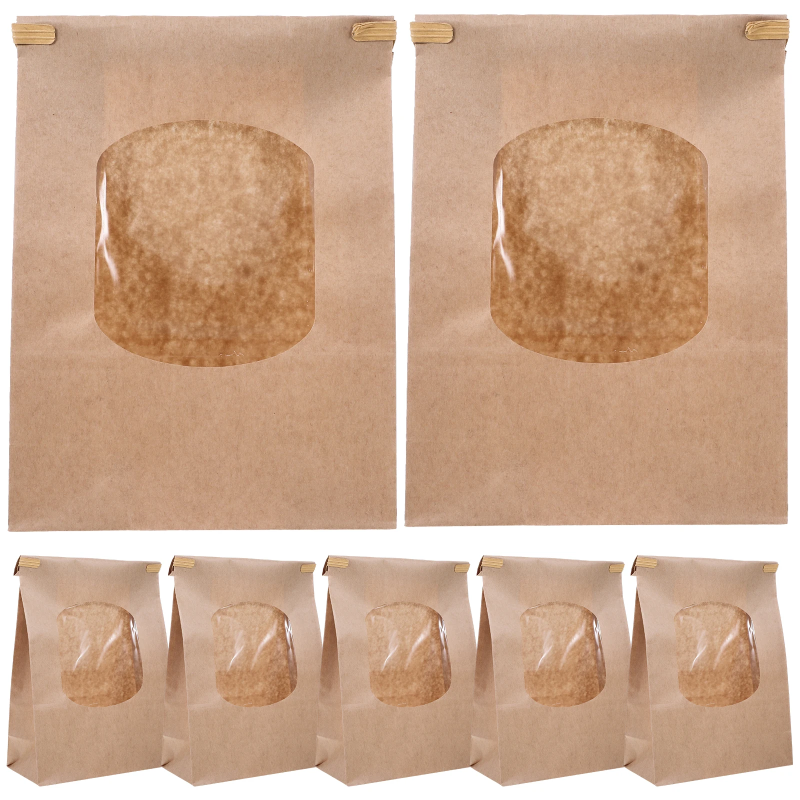 

50pcs Oil-proof Bread Bags Small Size Clear Window Kraft Paper Food Storage Bakery Packaging Reusable Home Kitchen Tools